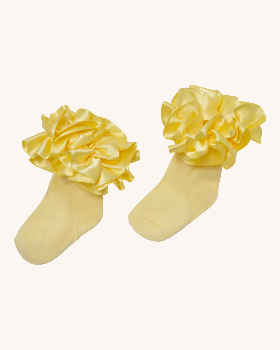 Lemon Satin Ruffle Ankle Socks