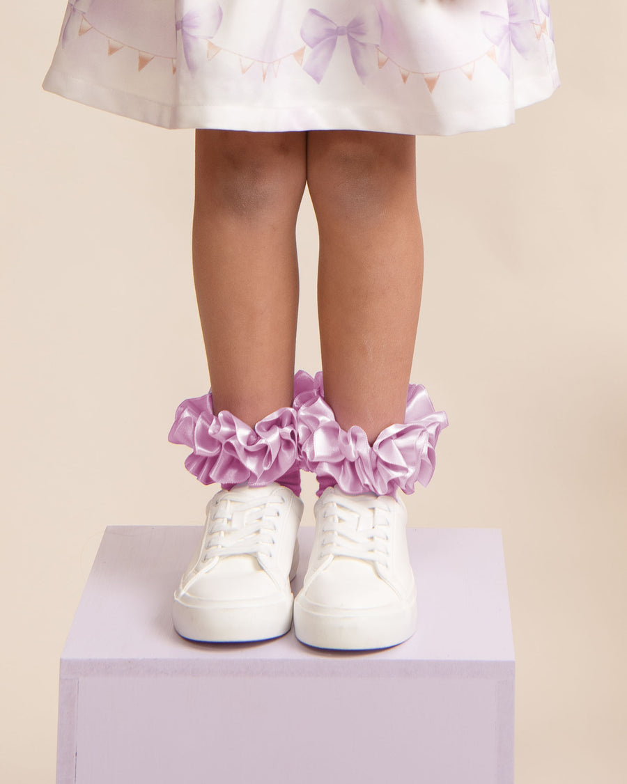 Lilac Satin Ruffle Ankle Socks