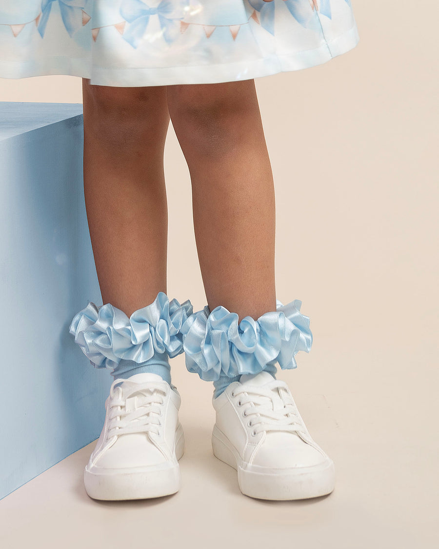 Sky Satin Ruffle Ankle Socks