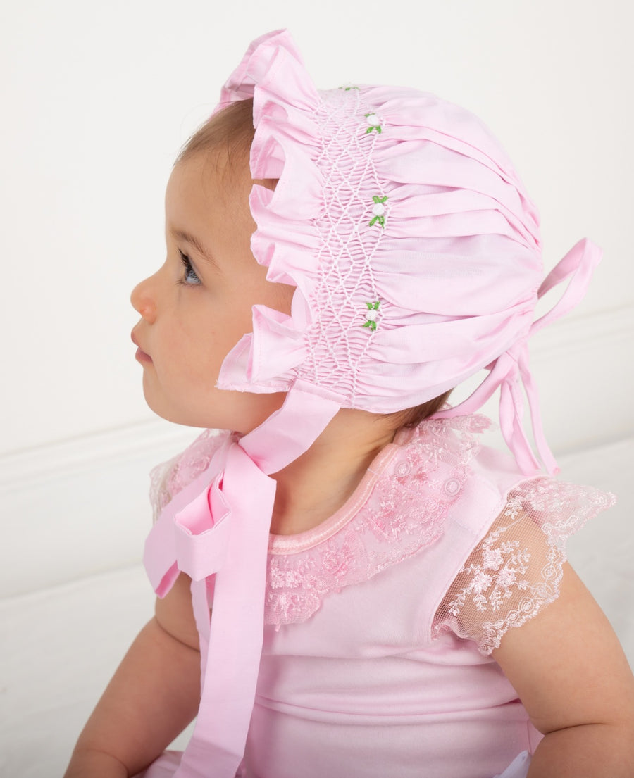 Cotton hand-smocked bonnet