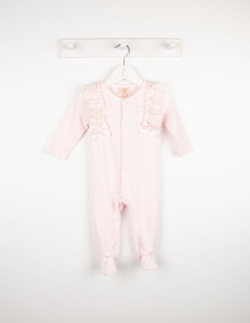 Pink Baby Sleepsuit with Ruffle Trim