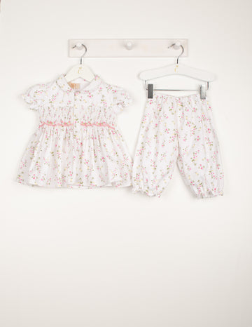 Hand Smocked Dainty Flowers Bloomer Set