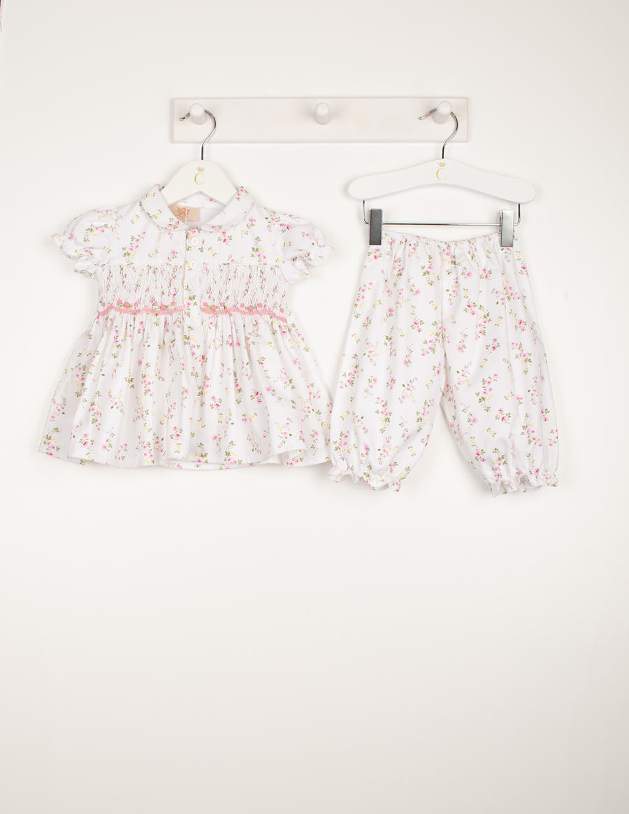 Hand Smocked Dainty Flowers Bloomer Set