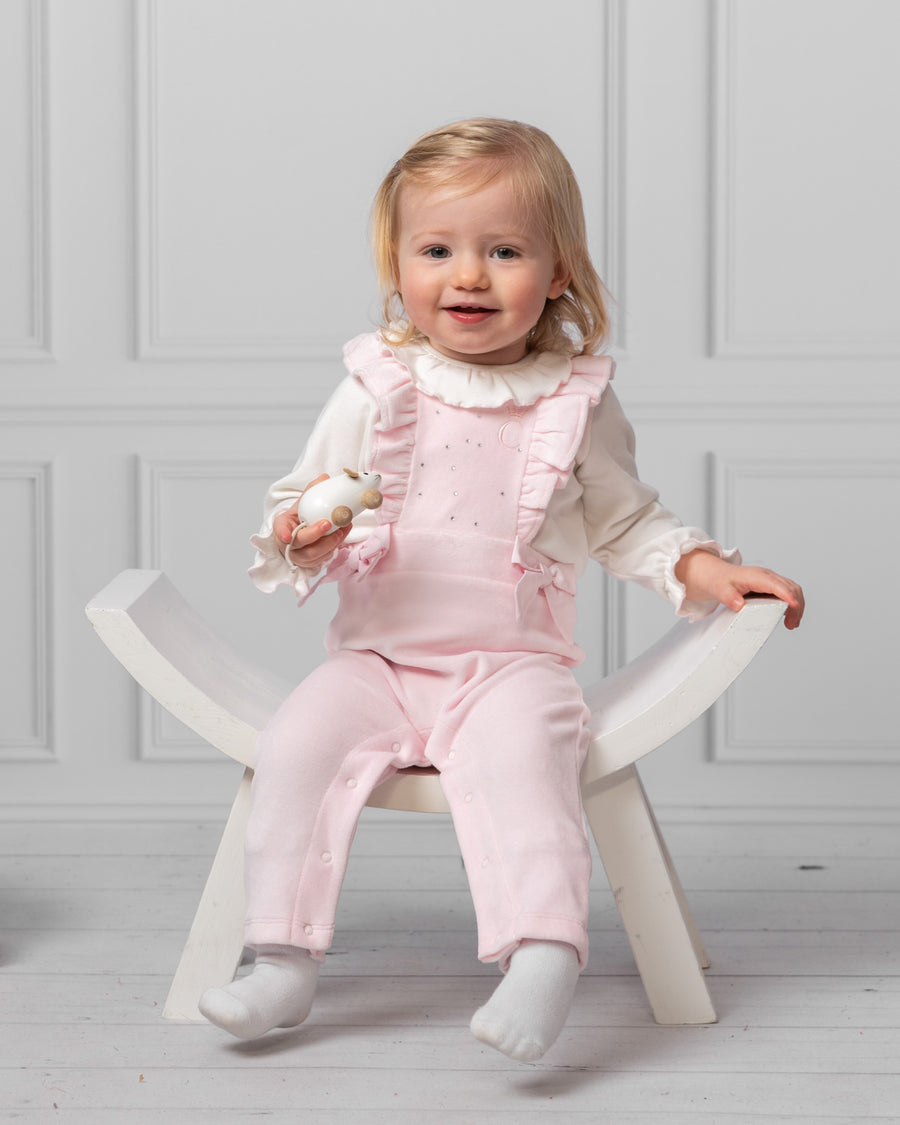 Velour Diamonte Bow Dungaree Romper set