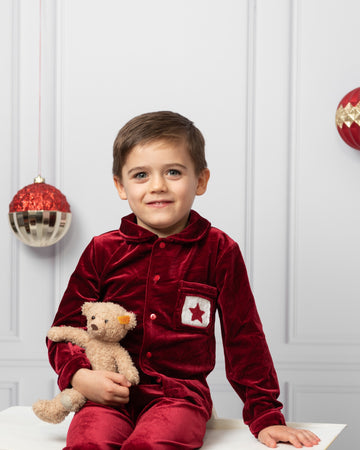Boys Velour Hand-Smocked Star Pyjama Set