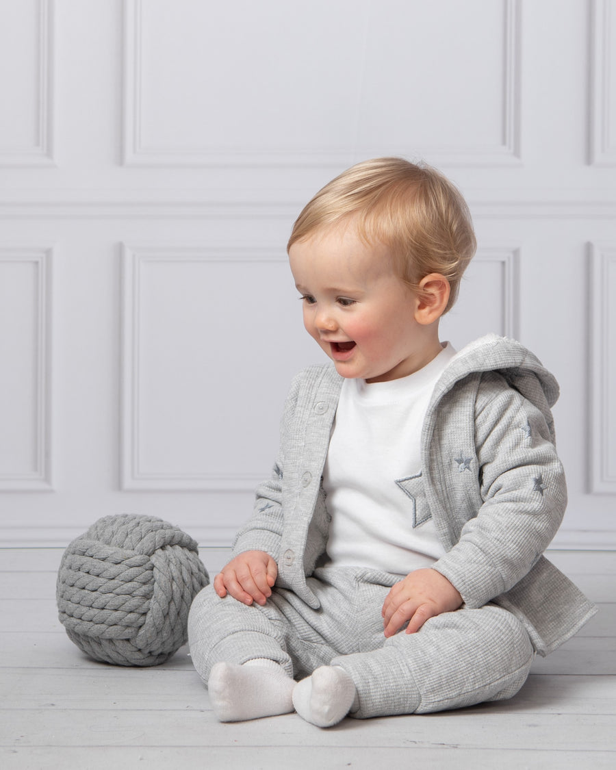 Grey Waffle Tracksuit Set with Fleece Lining