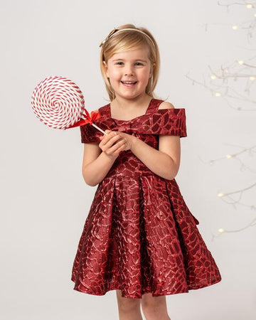 Brocade Cold Shoulder Dress with Bow
