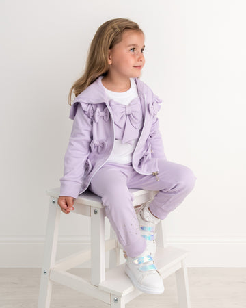 Lilac Bow Detail Three-Piece Tracksuit Set with Diamantes