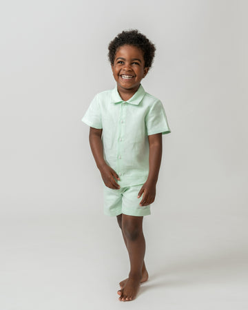 Mint Linen Blend Short Set with Hat