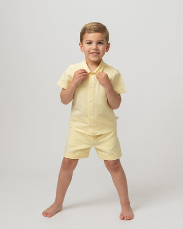 Lemon Linen Blend Short Set with Hat