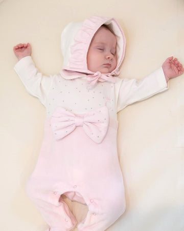 Pink Baby Footed Sleepsuit with Bow and Collar Detail