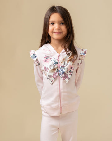 Flower Print Bow Tracksuit with Frill Detail