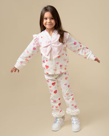 Heart Print Bow Tracksuit with Frill Detail