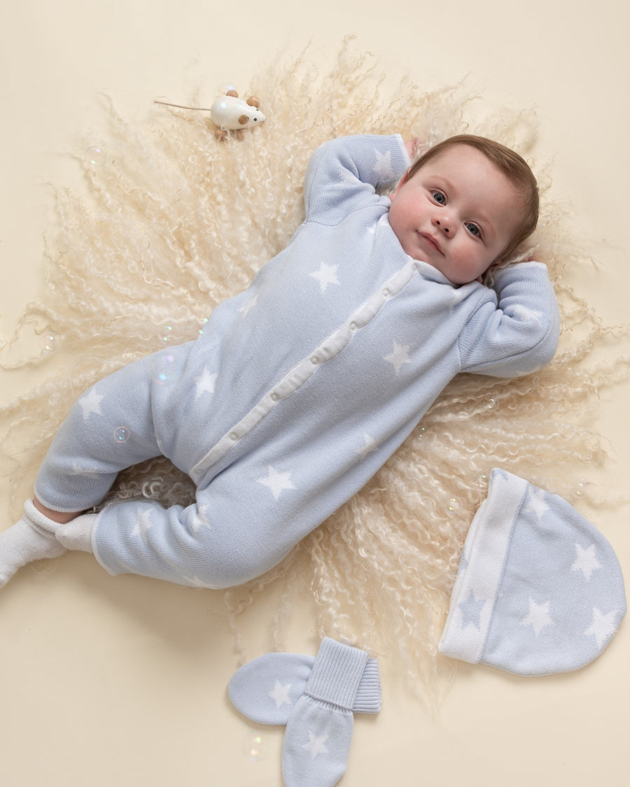 Sky Blue Star-Print Baby 3-Piece Sleepsuit Set