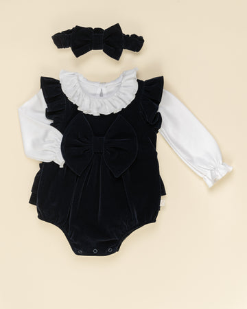 Frill Velour Romper with Headband