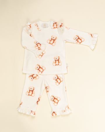 Ivory Teddy Bear Pyjama Set with Frills