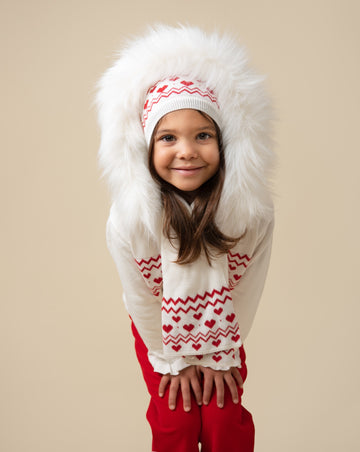 Knitted Heart Fairisle Fleece lined Zip Jacket