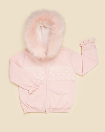 Knitted Heart Fairisle Fleece lined Zip Jacket