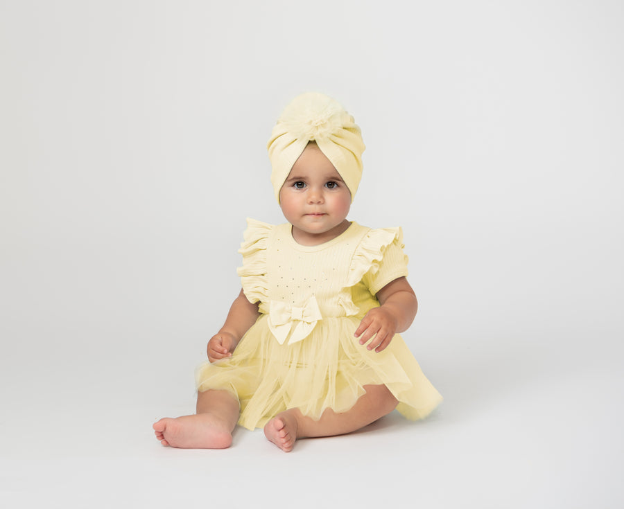 Ribbed Tulle Baby Dress with Turban