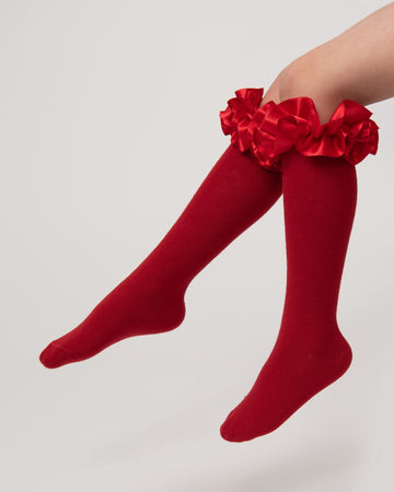 Ruffle ribbon knee length socks