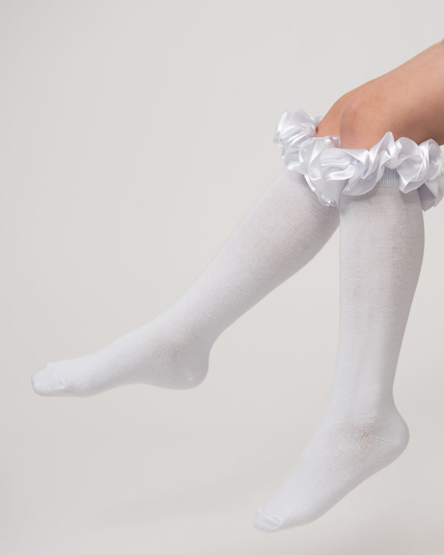 Ruffle ribbon knee length socks