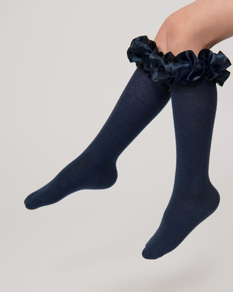 Ruffle ribbon knee length socks