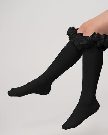 Ruffle ribbon knee length socks