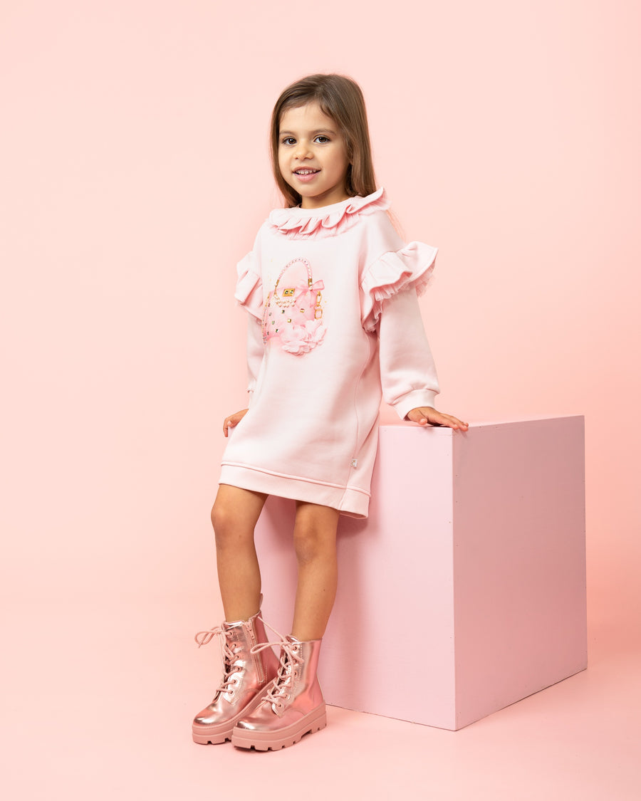 Pink Ruffled Long-Sleeve Jumper Dress (5-9 years)