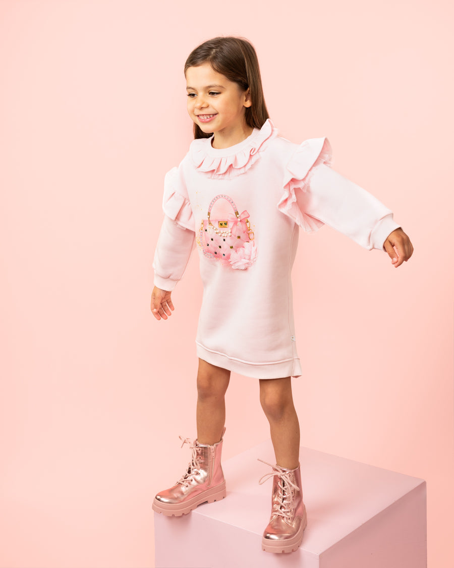 Pink Ruffled Long-Sleeve Jumper Dress (1-4 years)