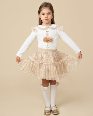 Mink Tutu Skirt Set with Sparkle and Embellished Top (1-4 years)