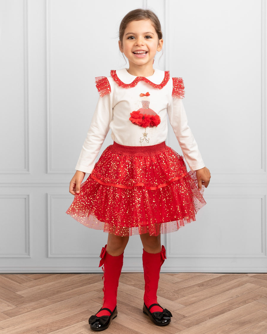 Red Tutu Skirt Set with Sparkle and Embellished Top (1-4 years)