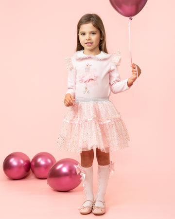 Pink Tutu Skirt Set with Sparkle and Embellished Top (5-9 years)