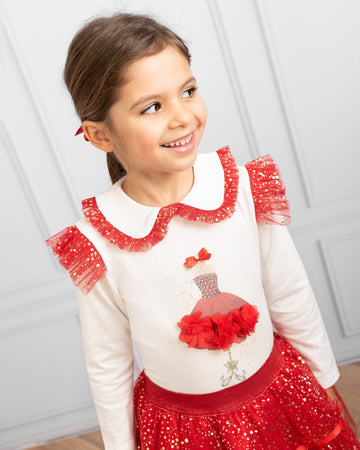 Red Tutu Skirt Set with Sparkle and Embellished Top (5-9 years)