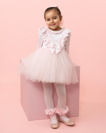 Pink Tulle Dress with Ruffle Details and Bow Headband