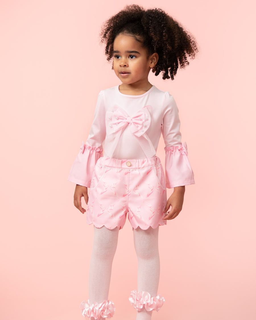 Pink Scalloped Shorts Set with Pearl Embellishments (12 months-3 years)