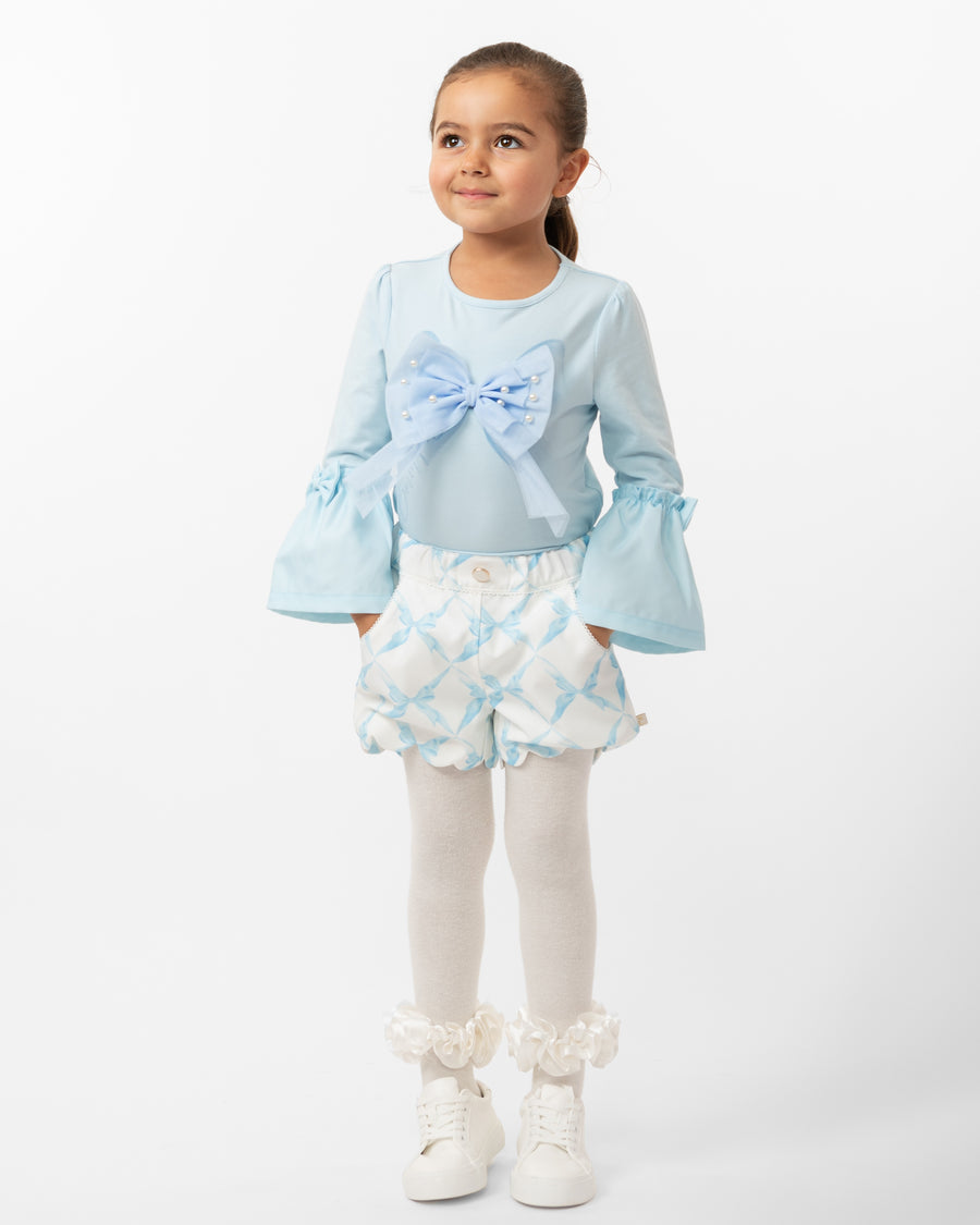 Sky Blue Scalloped Shorts Set with Pearl Embellishments (12 months-3 years)