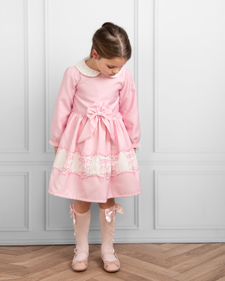 Pink Long-Sleeve Dress with Carousel Design (5-9 years)