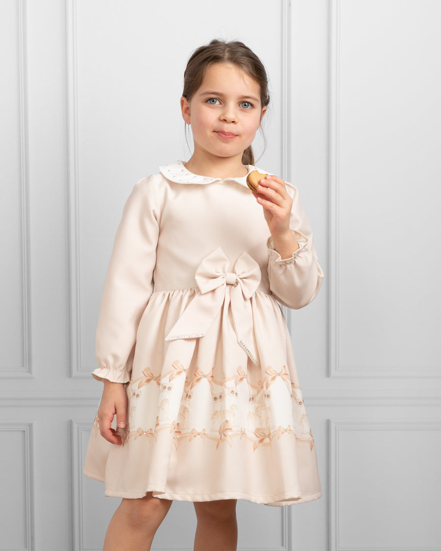 Mink Long-Sleeve Dress with Carousel Design (1-4 years)