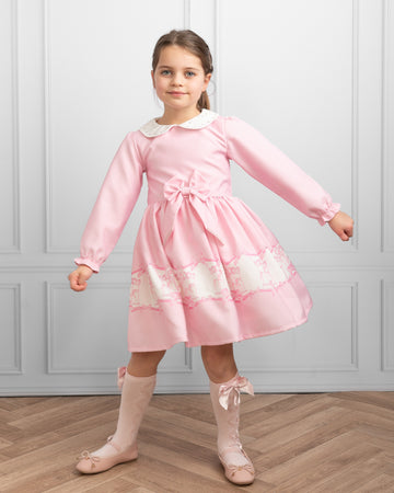 Pink Long-Sleeve Dress with Carousel Design (1-4 years)