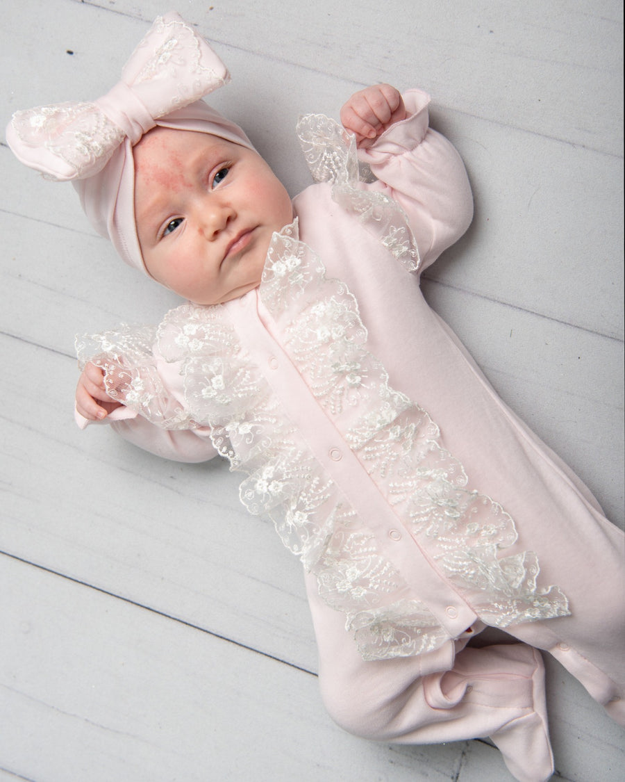 Frill Lace Babygrow with Turban