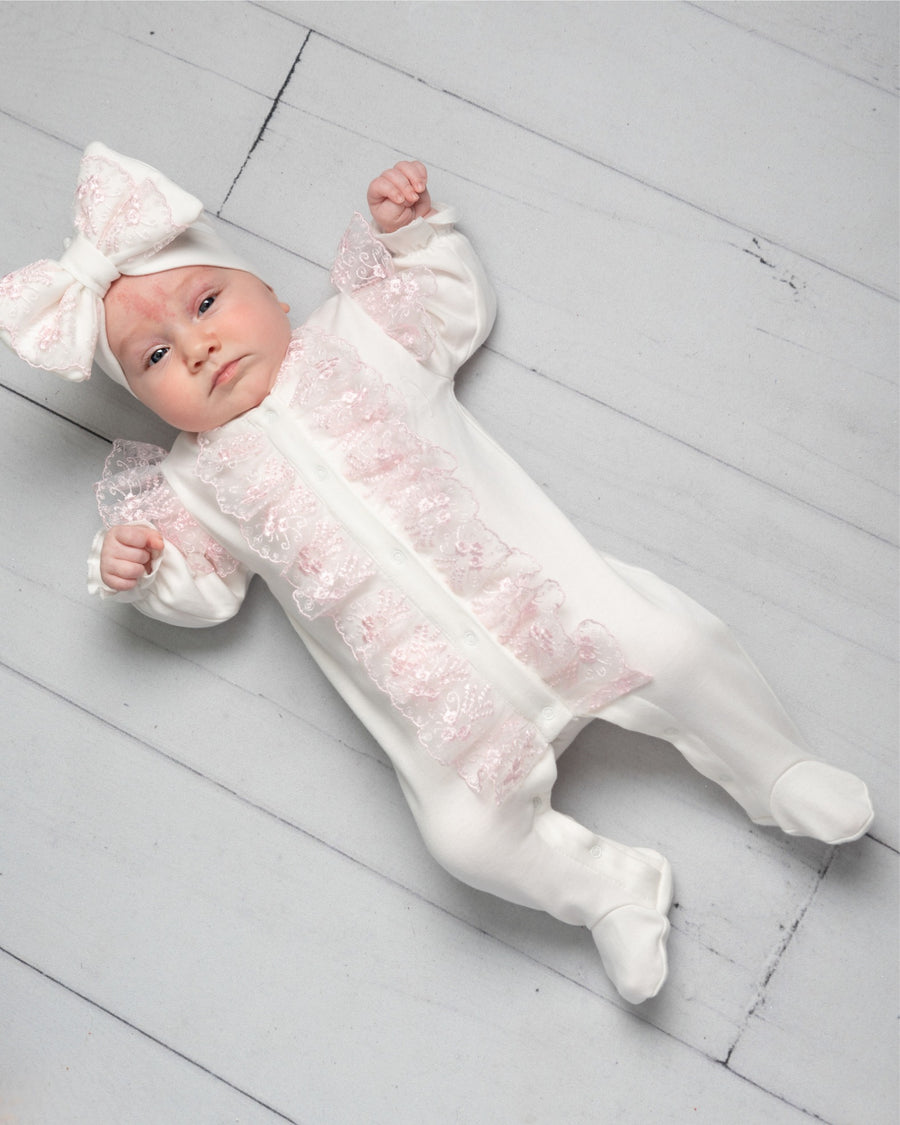 Frill Lace Babygrow with Turban