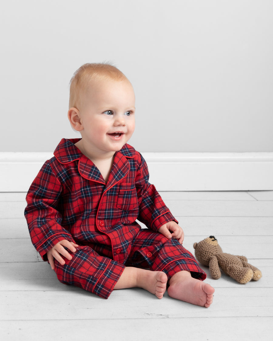 Tartan Baby Romper with Button Details