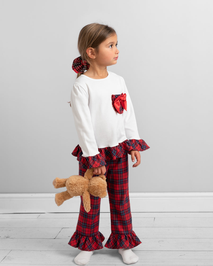 Tartain Ruffle Pyjama Set with Bow Accents