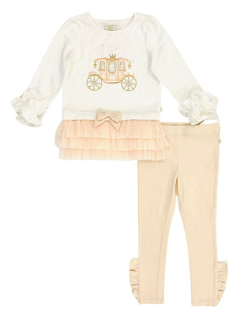 Mink Ruffled Leggings Set with Royal Carriage Design (12 months-3 years)