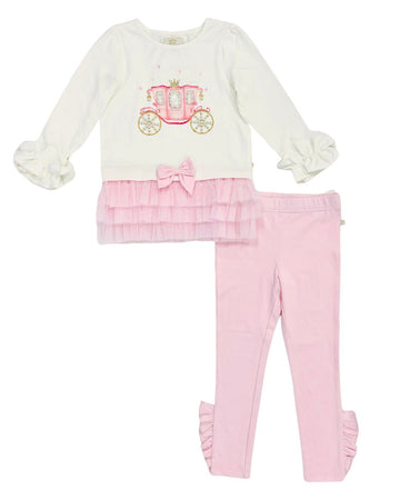 Pink Ruffled Leggings Set with Royal Carriage Design (12 months-3 years)