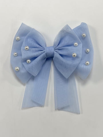 Sky Pearl-Embellished Tulle Bow Hair Accessory