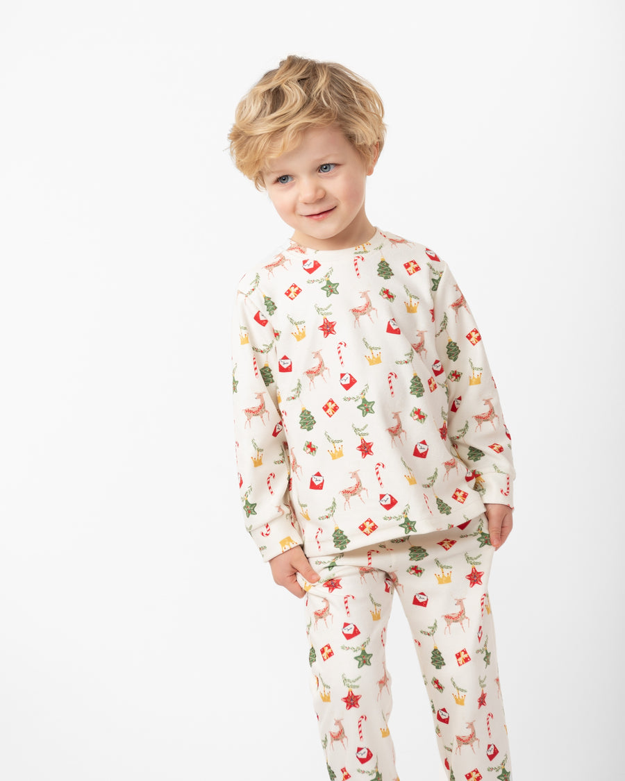 Festive Holiday Pyjama Set with Reindeer and Christmas Trees