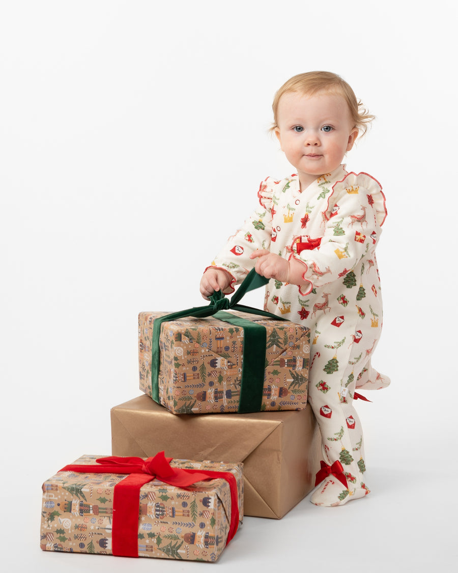 Festive Holiday Baby Romper with Red Bows and Matching Hat