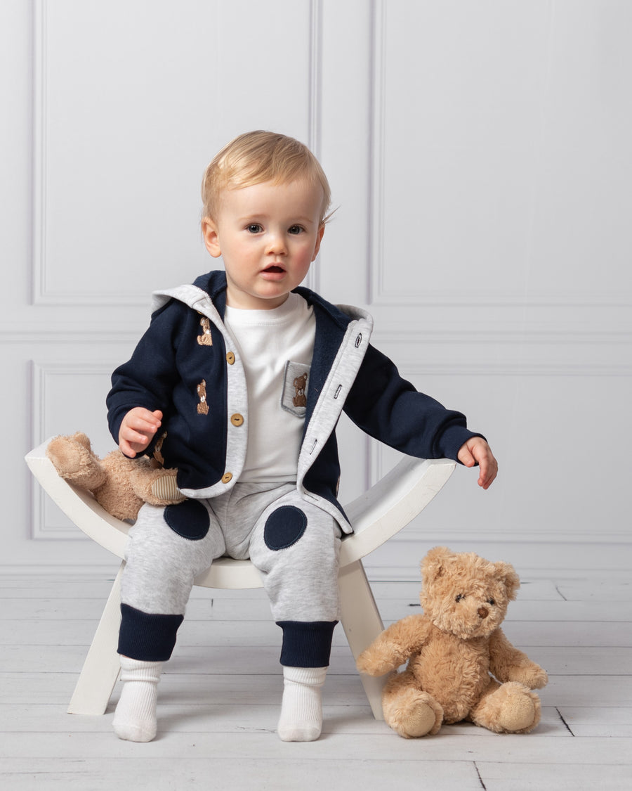 Navy and Grey 3-Piece Outfit with Bear Embroidery