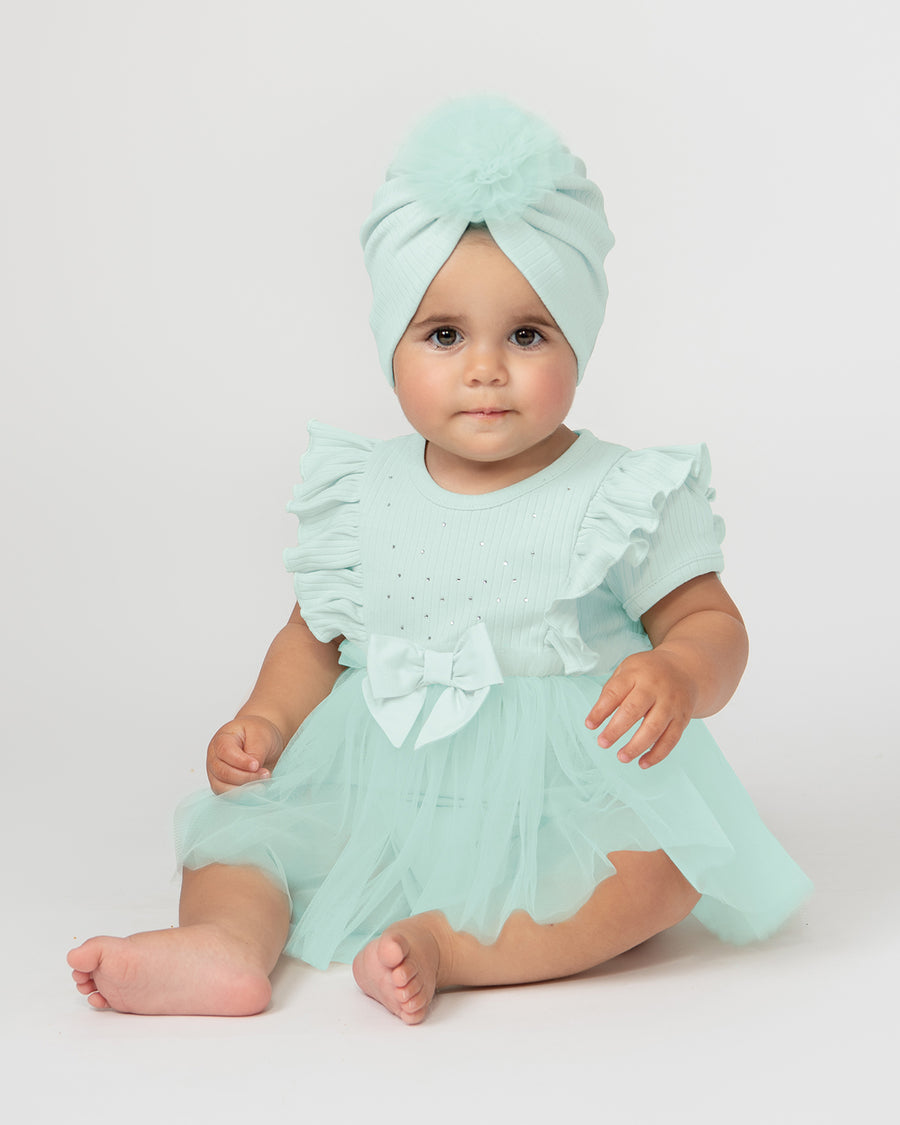 Ribbed Tulle Baby Dress with Turban